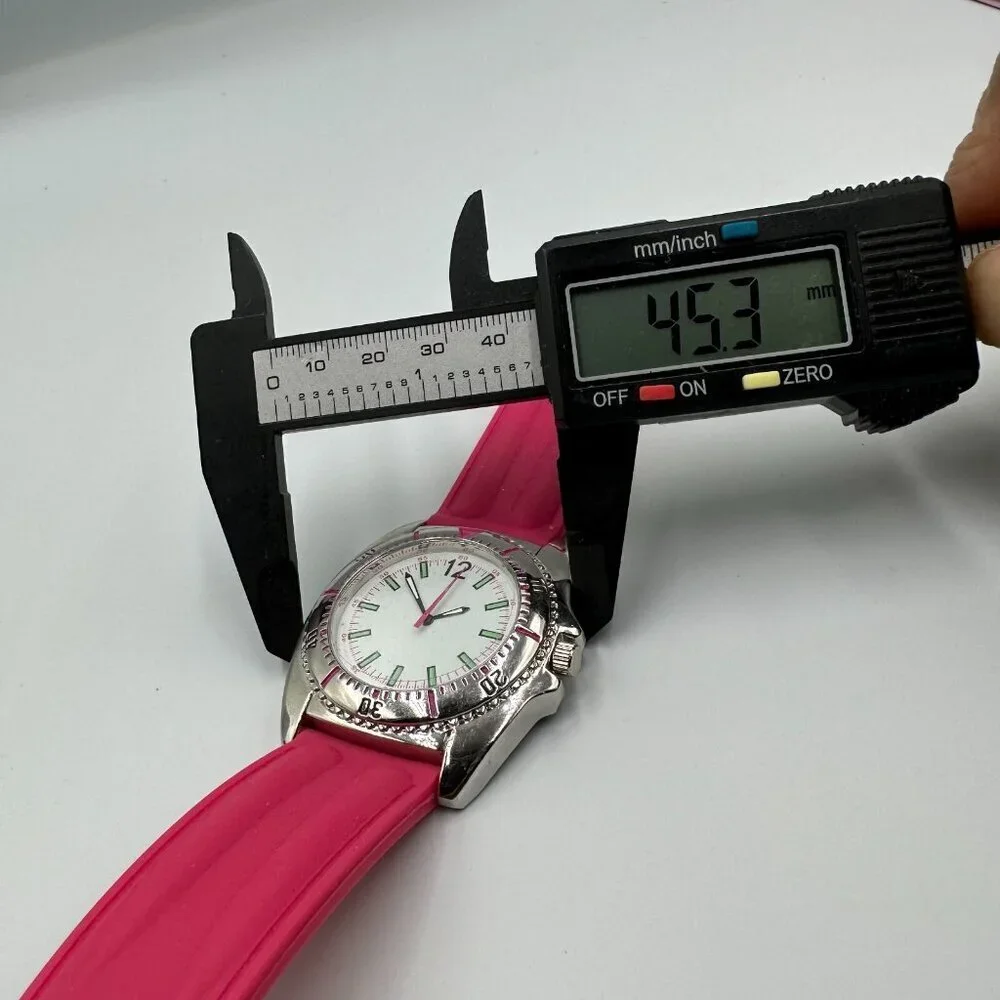 3/$30 Pink Watch Women Silicone Band Silver Tone Case White Dial Sporty